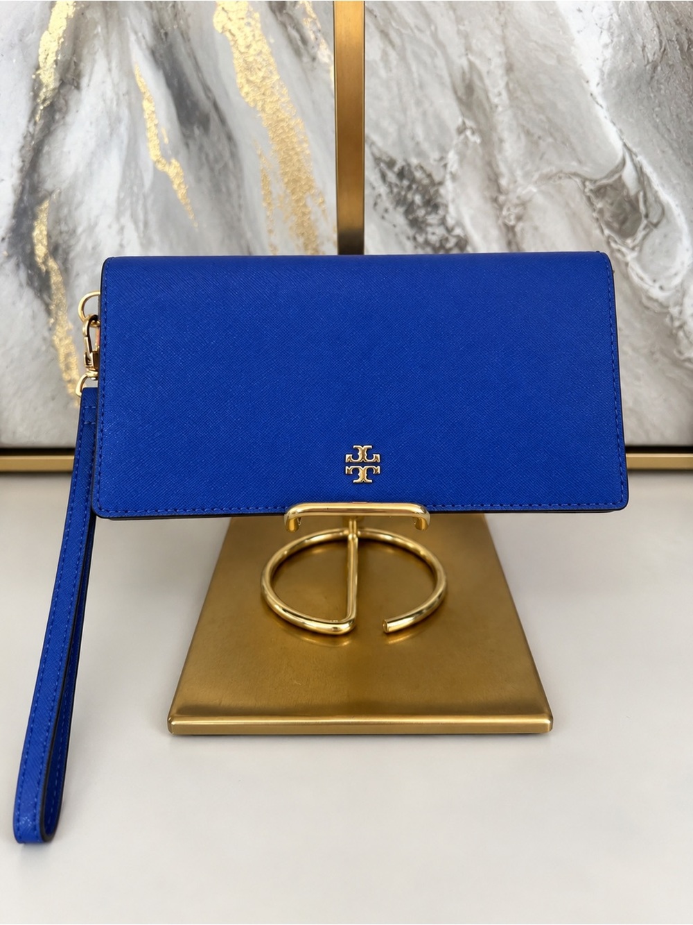 Tory Burch Emerson Multi-color Envelope Wallet in Cobalt Blue